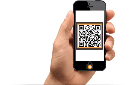 A picture of a bitcoin wallet address qr code on a mobile device.